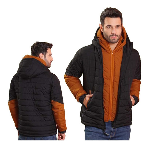 Imagen 2 de 5 de Chaqueta Hombre Acolchada Liviana Impermeable Doble Capota