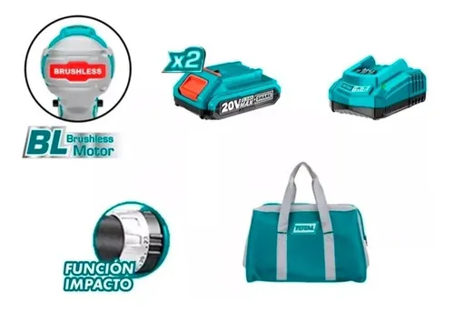 Taladro Atornillador Percutor Inalámbrico Brushless Total Color Turquesa Frecuencia 50 Hz