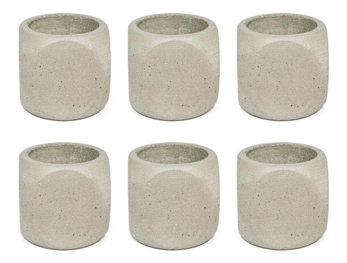 Conjunto 6 Vasos De Concreto Artesanal Dado 10cm Cinza