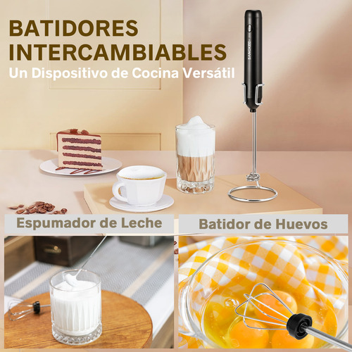 Espumador De Leche Mano Recargable Con 2 Batidores Y Soporte