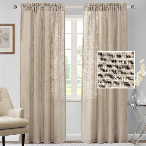 Linen Curtains 96 Inches Long Natural Linen Blended Cur...