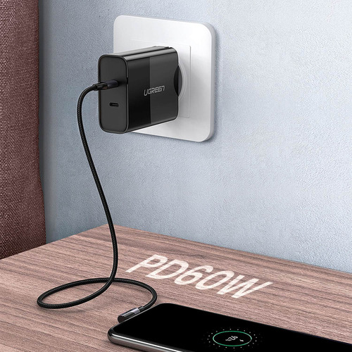 Cable Cargador Ugreen Usb C Angulo 90° 60 W Carga Rapida 2m