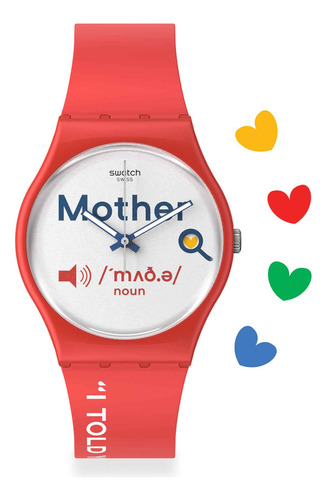 Reloj Swatch All About Mom De Silicona Gz713 Día De La Madre Color de la malla Rojo