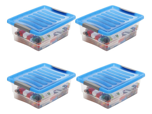 Organizador Plástico X4 Con Tapa 10 Litros Caja Transparente