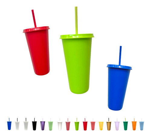 130 Vasos Con Tapadera Y Popote 24 Oz Surtido