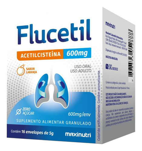 Imagem 1 de 3 de Flucetil Acetilcisteína 600mg 16 Envelopes Zero Açúcar