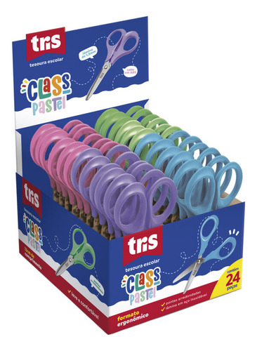 Tesoura Escolar Tris Class Pastel 13 Cm Caixa Com 24