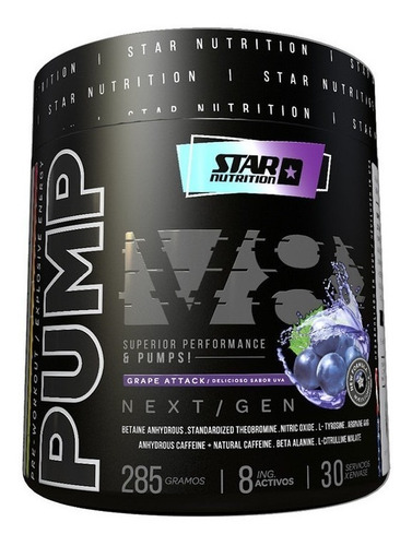 Imagen 1 de 1 de Suplemento en polvo Star Nutrition Pump V8 aminoácidos sabor grape attack en pote de 285g