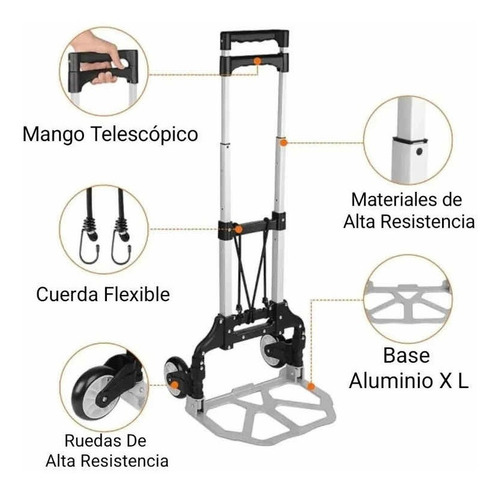 Carro Carga Plegable Tipo Yegua Aluminio 80 Kg Alta Calidad