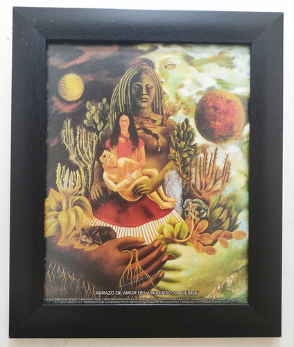 Abrazo De Amor _ Frida Kahlo Litografía Enmarcada 30 X 25 Cm