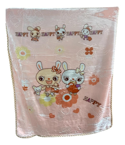 Cobertor Cunero Para Bebe 100x120cm Extra Suave Calientito Melón Conejitos Lisa