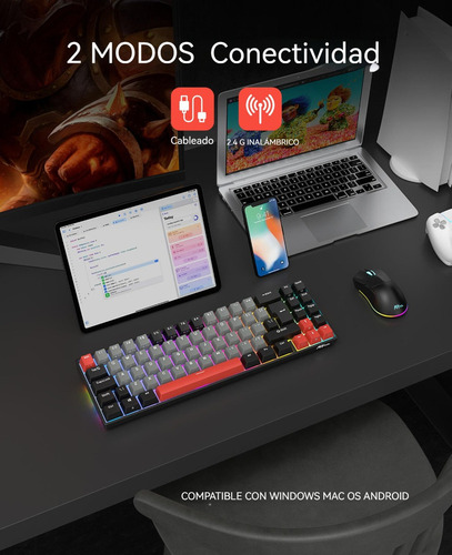 P Teclado Mecânico Sem Fio Rk Royal Kludge Rk71 2.4g