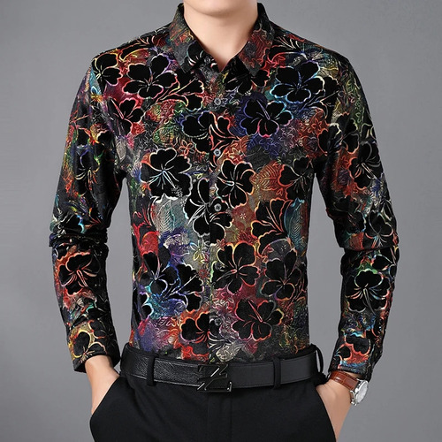 Camisas Para Hombre, Vestidos Florales De Terciopelo Dorado,