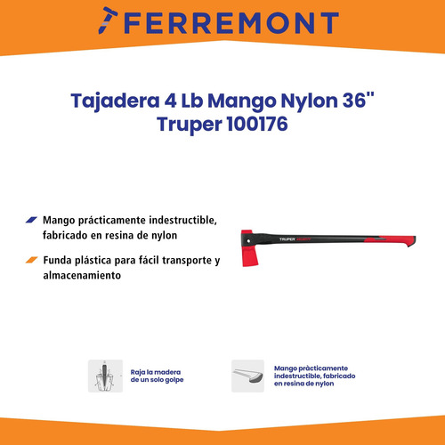 Hacha Rajar Madera 4 Lb Mango Nylon 36 Truper 100176