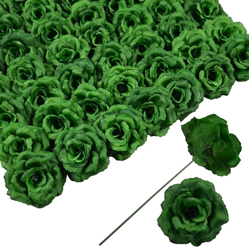 Dh Eyb Flores De Cabeza De Rosa Con Tallo, 50 Flores Artific
