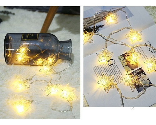 Imagen 8 de 8 de Cadena De Luces Led 10 Estrellas 2 Metros Funciona Con Pila