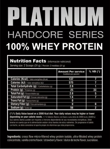 Platinum 100% Whey Protein + Bcaa + Glutamina 5 Lbs