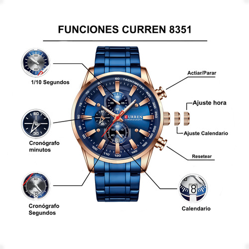 Reloj Curren 8351 Cronografo De Alta Precision Y Diseño Moderno En Combinación De Azul Y Dorado Ideal Para Hombre Con Estilo Deportivo Y Elegante Otec