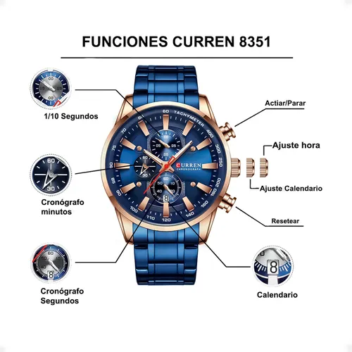 Reloj Curren 8351 Cronografo De Alta Precision Y Diseño Moderno En Combinación De Azul Y Dorado Ideal Para Hombre Con Estilo Deportivo Y Elegante Otec