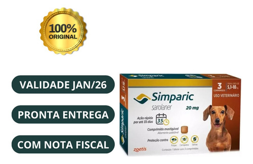 2 Simparic Antipulga Carrapatos E Sarna Para Cão 20 Mg 6 Cp
