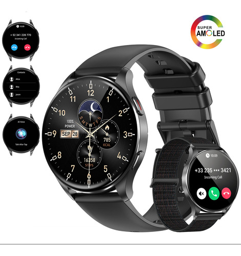 Relógio inteligente masculino Android Fitness AMOLED Smartwatch feminino com Bluetooth para chamadas IP68 à prova d'água Rastreador de atividades Sono Frequência cardíaca