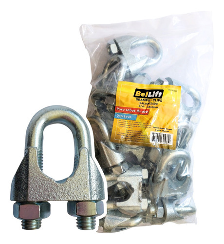 Kit C/ 15 Clip Cabo Aço 19mm 3/4 Galvanizado Beltools