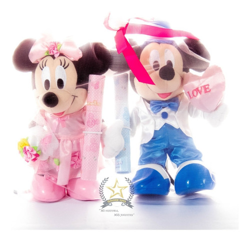 Peluche Grande Mickey Y Minnie Mouse Mensaje De  Golden Toys