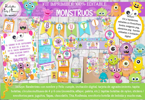 Kit Imprimible Candy Bar Monstruos Monstruitos 100% Editable