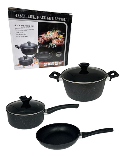 Set De 5 Piezas Ollas Enlozadas Con Tapas De Vidrio