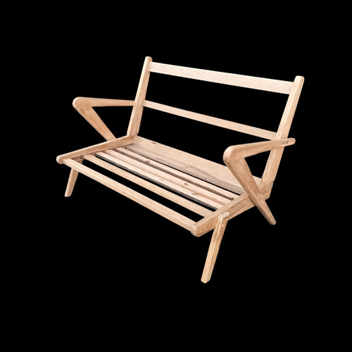 Antiguo Sillon Escandinavo De Dos Cuerpos En Madera Natural Amarillo (Usado)