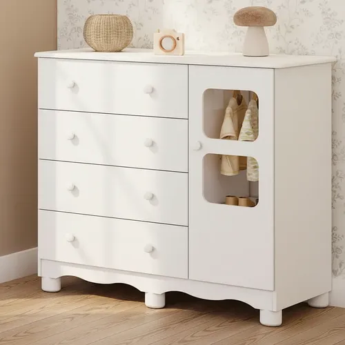 Comoda De Bebe Infantil 1 Porta Com Janela 4 Gavetas 100 Mdf