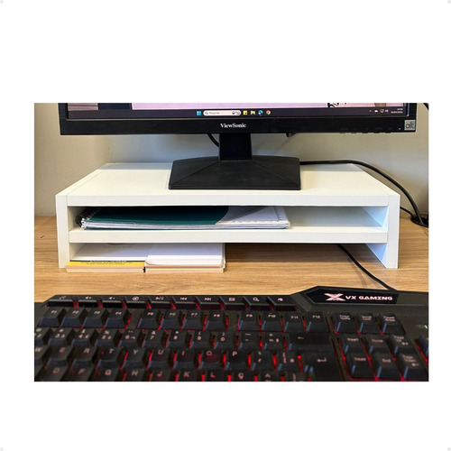 Suporte Para Monitor Mdf Duplo Mesa Notebook Tv Home Branco