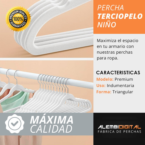 Imagen 5 de 10 de Percha Felpa Terciopelo Antideslizantes Niños X 10 Blanca