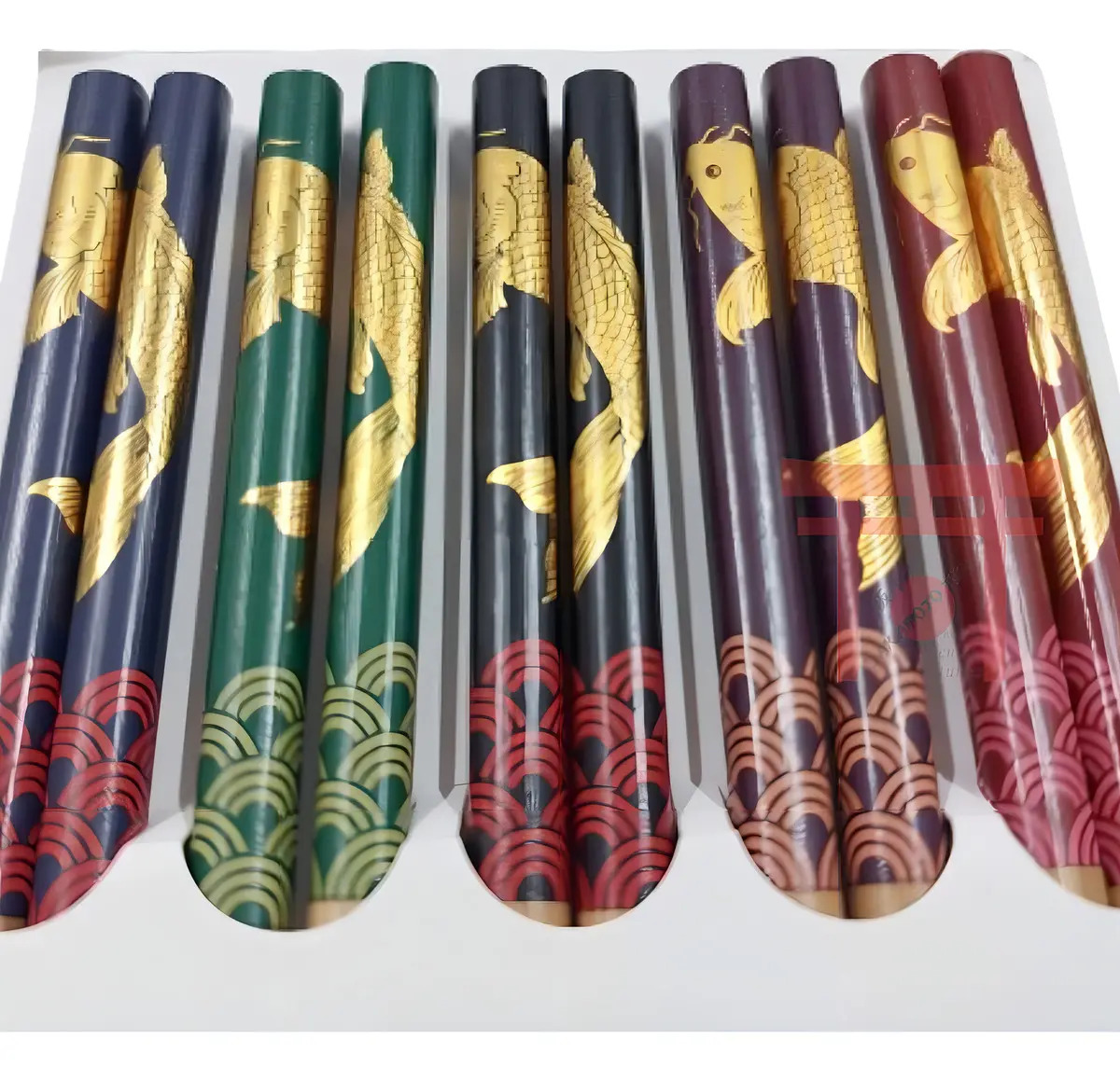 Kit 5 Pares Hashi Reutilizável Bambu Multicolor Desenho Peixes 22.5cm