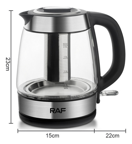 Hervidor Eléctrico Filtro De Té Acero Inoxidable Y Vidrio 2l