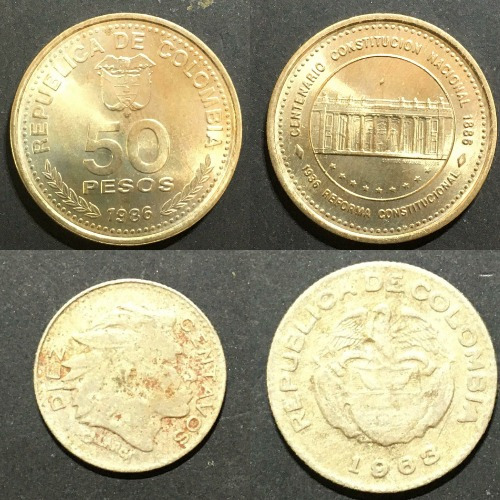  2 Monedas De 10 Cent De 1963 / 50 Pesos  De 1986