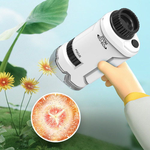 Mini Micro Microscopio Aumenta 60x 120x Escolar Infantil Cor Branco 1.5v
