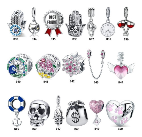 Kit 5 Berloques Prata 925 Original Para Pandora & Vivara