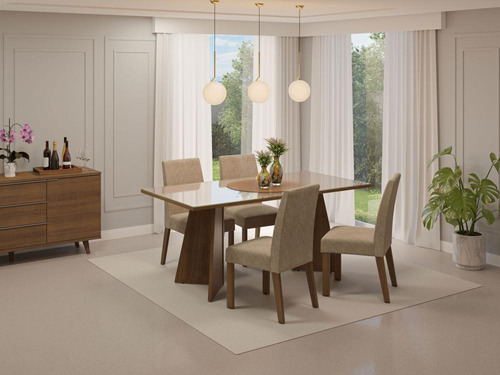 Mesa De Comedor Con Mesa Y 4 Sillas Taylor Madesa Mc Color Marrón/Crema Diseño de la tela de las sillas Liso
