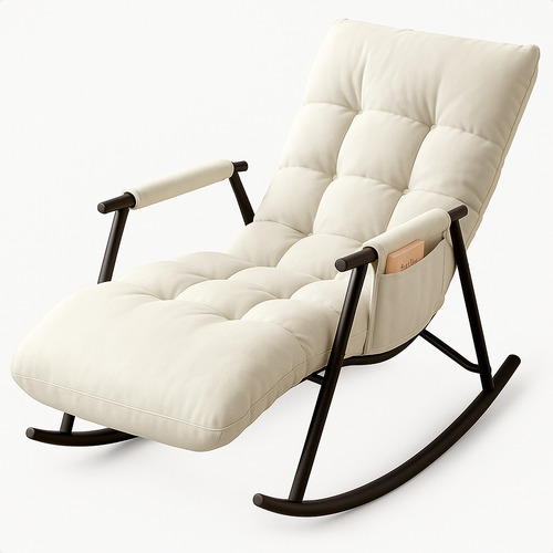 Espreguiçadeira Lazy White Arrow Cadeira Banco Poltrona Balanço Reclinável Jardim Piscina Sala Consultório Recepção Encosto Confortável Moderno Sofá Preguiçoso Descanso Ler Cor: Off White