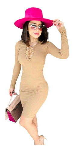 Vestido Corto Casual Dama Elegante Licra Nude Moda Mujer 