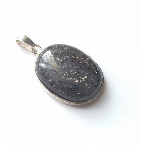 Dije De Piedra Del Sol Gris Natural - Plata .925 - Óvalo