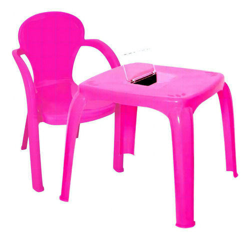 Kit Mesa Infantil Com Estojo E Cadeira Infantil Rosa Usual