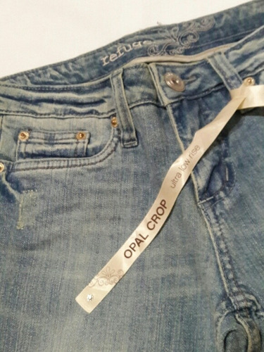 Jeans Crop Mujer Celeste Sutil Ripped T/38 Marca Refuge