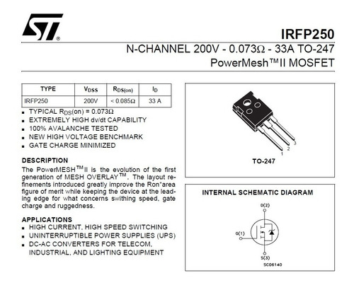 Kit 6 Peças Transistor Mosfet Irfp250 Original 200v 33a