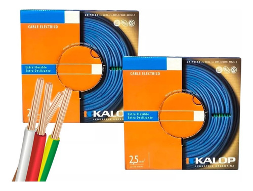 Cable Unipolar Kalop 2,5mm X 50mts Pack X 2 Colores