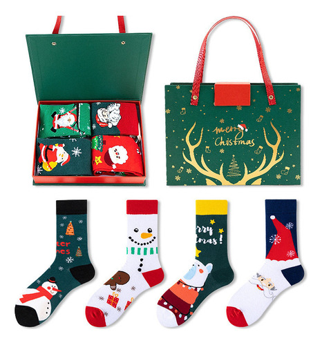 Set De Regalo De Calcetines Navideños De Papá Noel, 4 Pa [u]