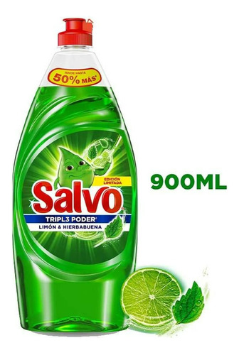 Jabón Liquido Trastes Limón Y Hierbabuena Salvo 900ml - 1 Pz