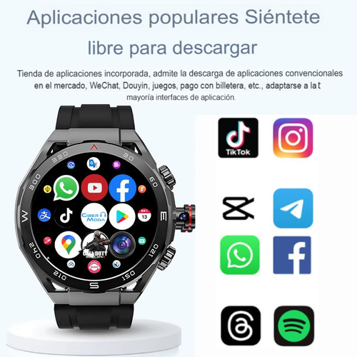 Android Smartwatch 4g 5g Camara Gps Wifi Apps Tiktok Youtube Negro