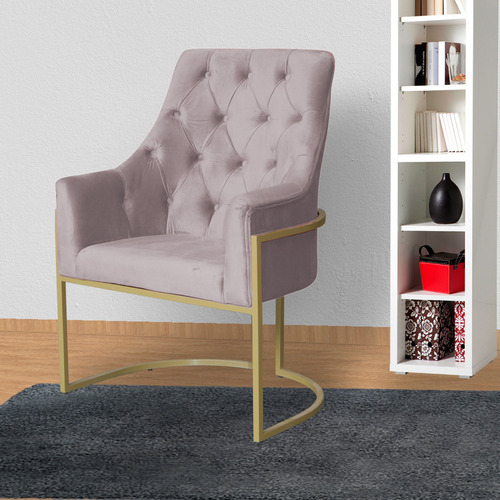 Poltrona Decorativa Vick Base Dourada Veludo Rosê